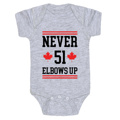 Elbows Up Never 51 Baby One-Piece