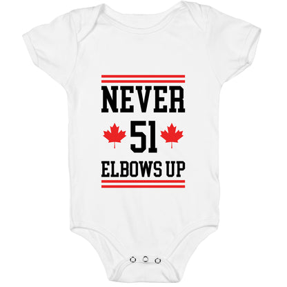 Elbows Up Never 51 Baby One-Piece