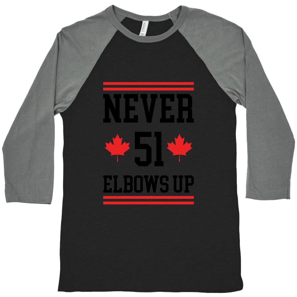 Elbows Up Never 51 Baseball Tee