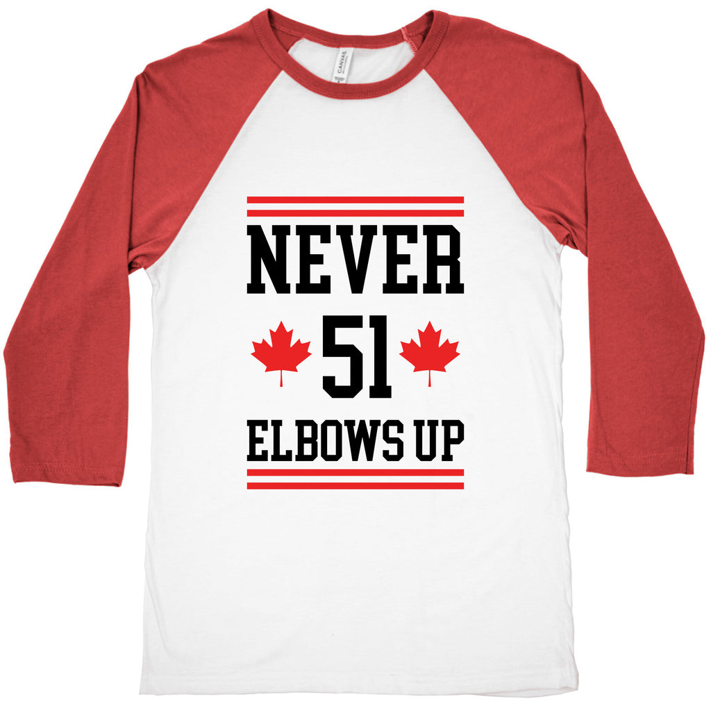 Elbows Up Never 51 Baseball Tee