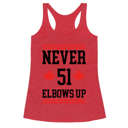 Elbows Up Never 51 Racerback Tank