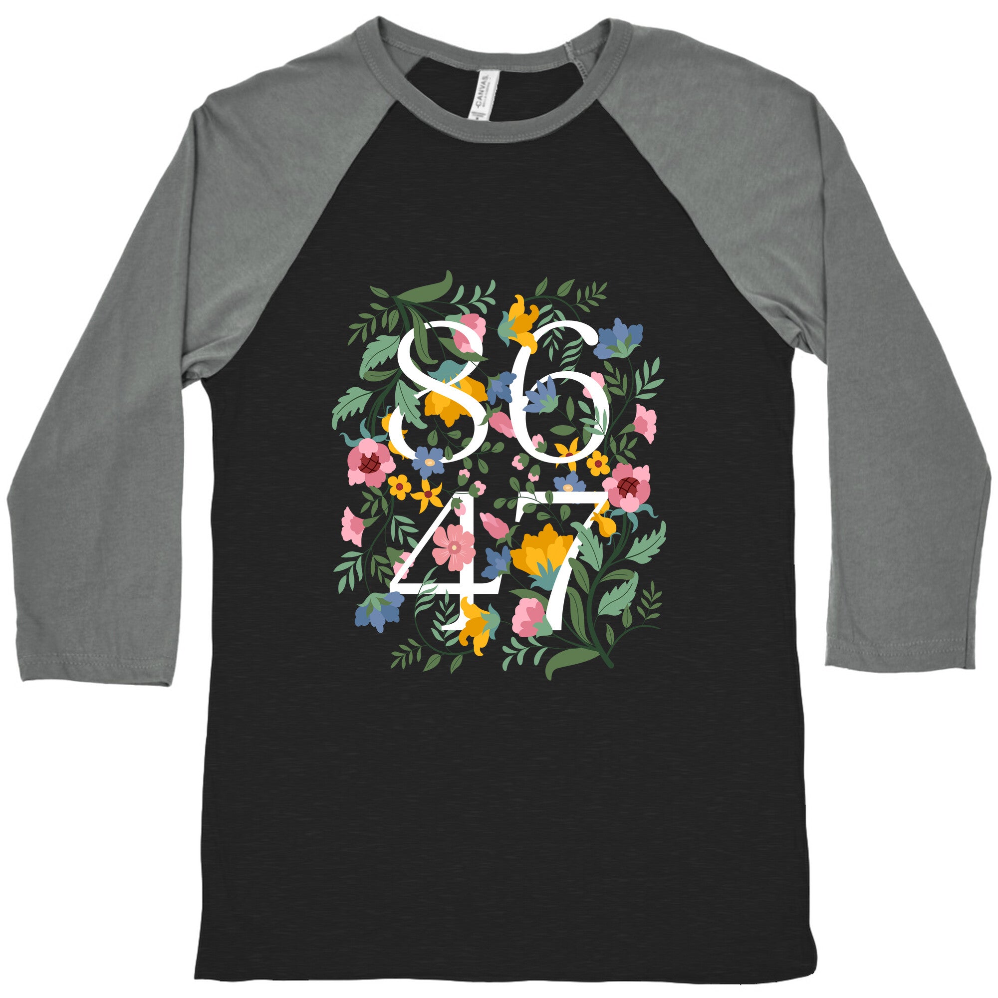 8647 Anti Trump Floral Baseball Tee