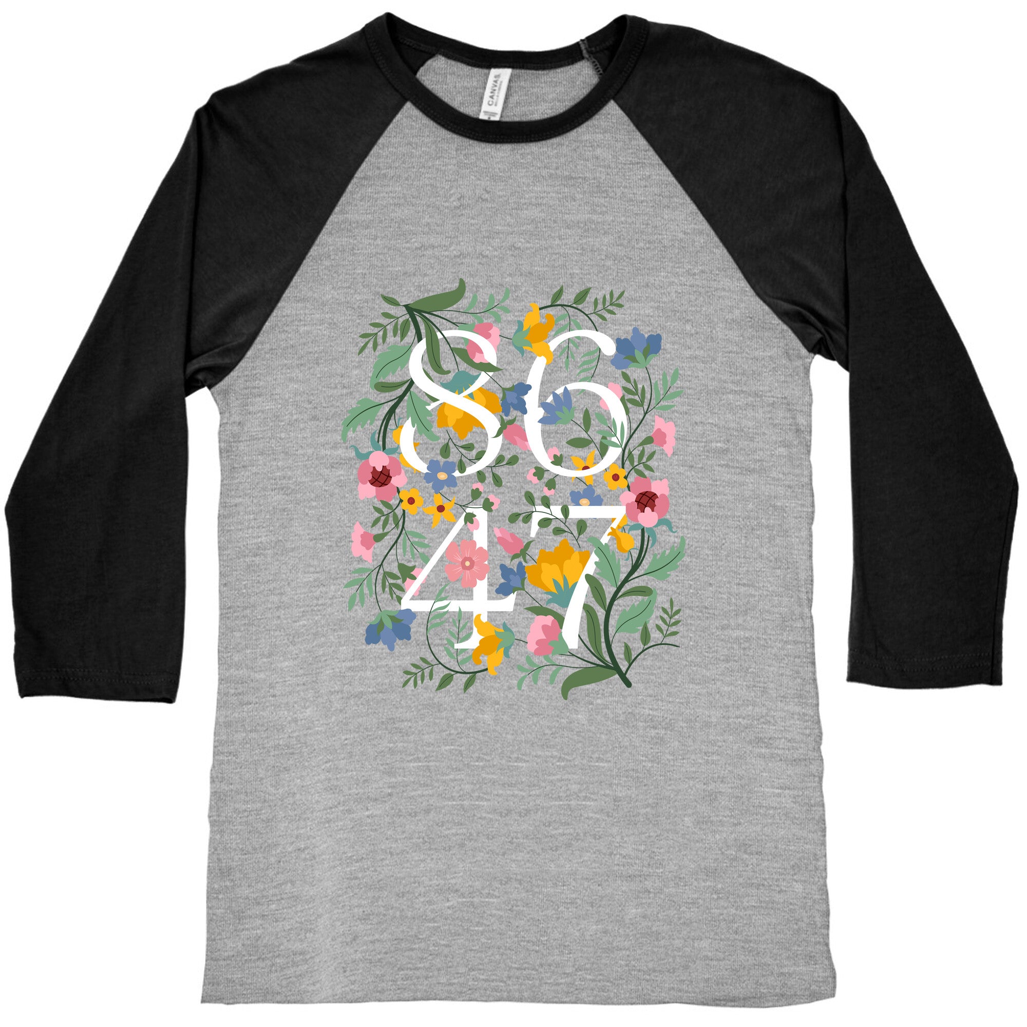 8647 Anti Trump Floral Baseball Tee