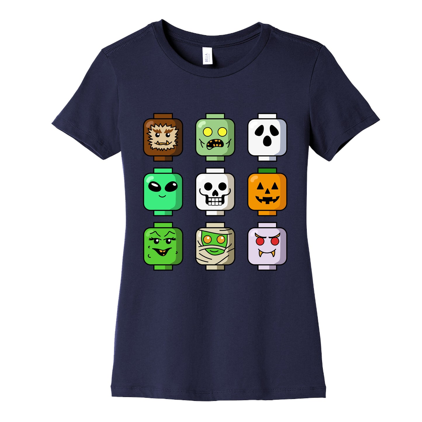 Halloween Zombie Block Heads Womens Cotton Tee
