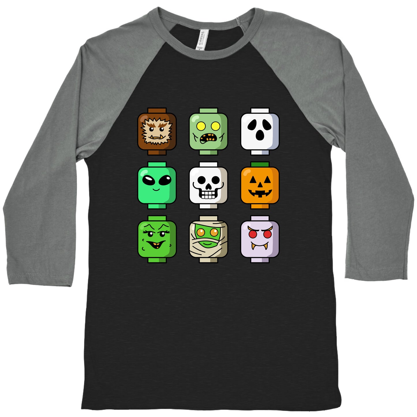Halloween Zombie Block Heads Baseball Tee