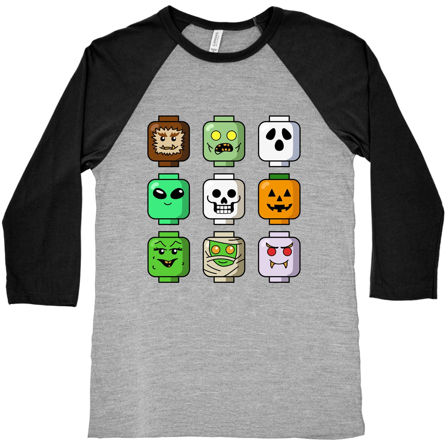 Halloween Zombie Block Heads Baseball Tee