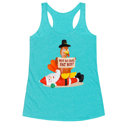 Santa Versus Turkey Racerback Tank