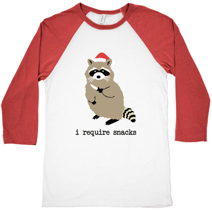 I Require Snacks Baseball Tee