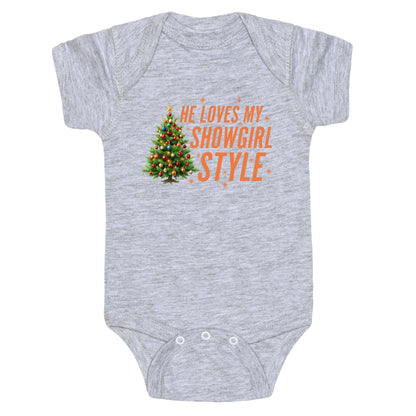 He Loves My Showgirl Style, She Loves my Redwood Tree Baby One-Piece