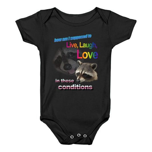 Live Laugh Love Raccoon Baby One-Piece
