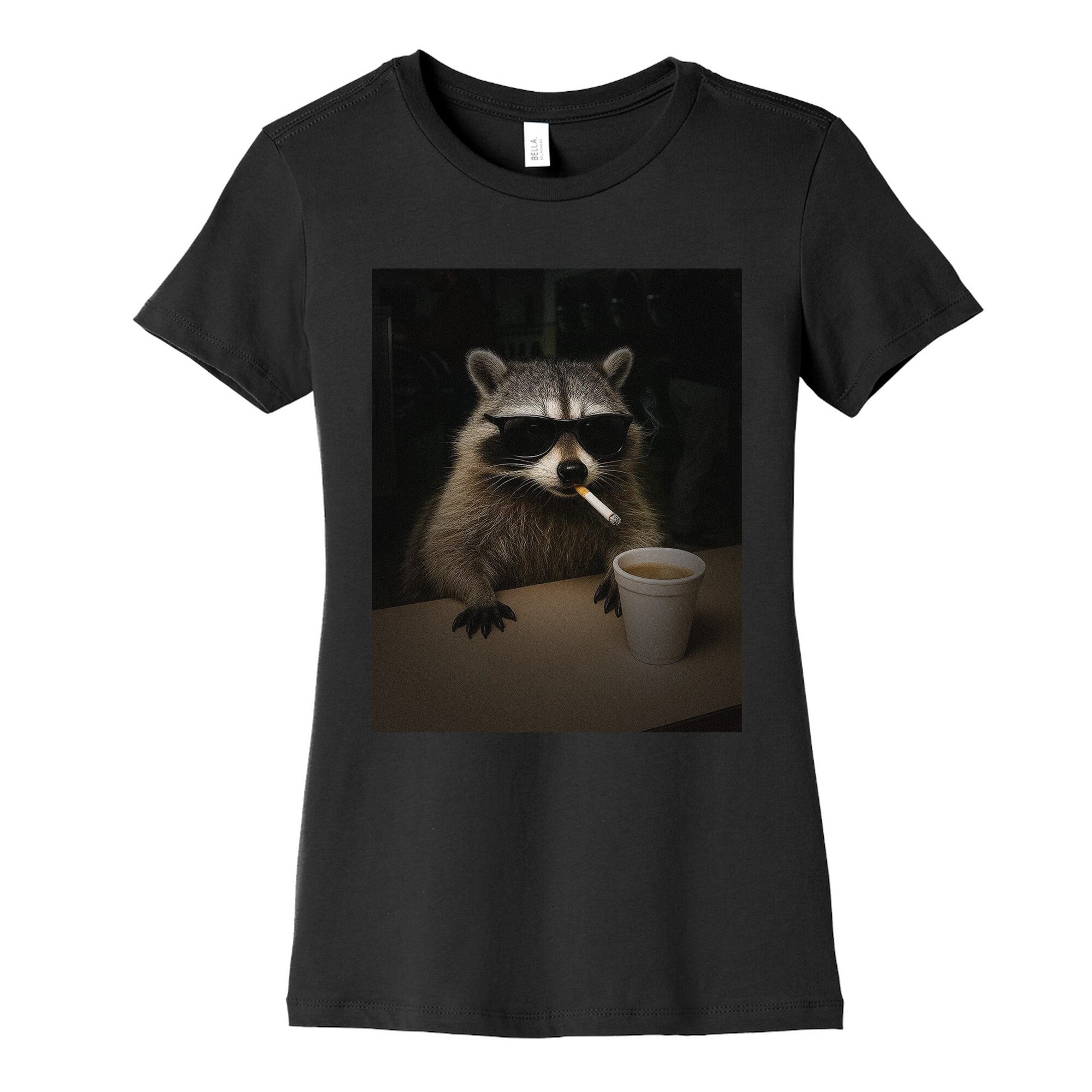 Coffee Raccoon Womens Cotton Tee