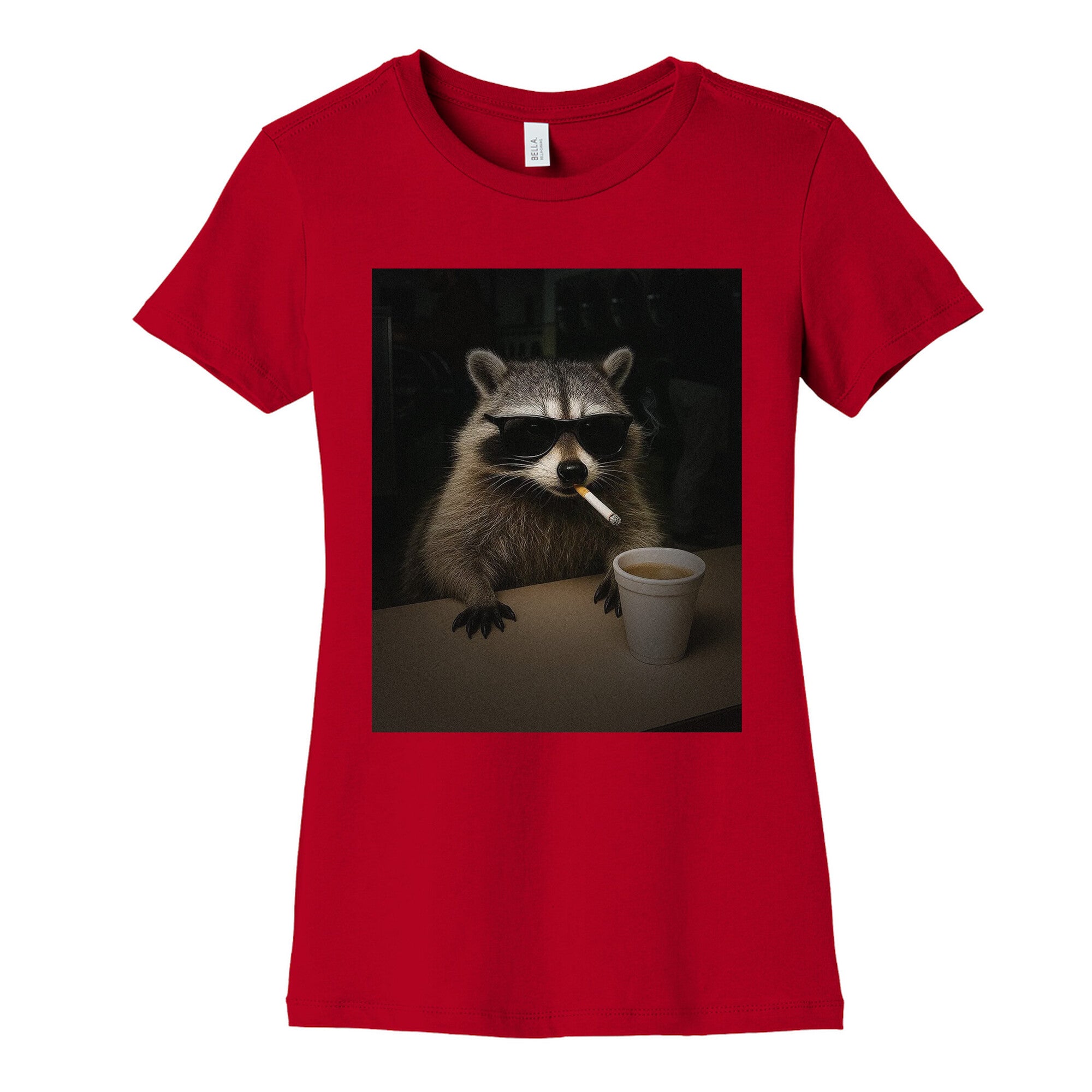 Coffee Raccoon Womens Cotton Tee