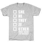 Pronoun Check List T-Shirt