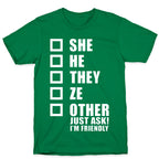 Pronoun Check List T-Shirt