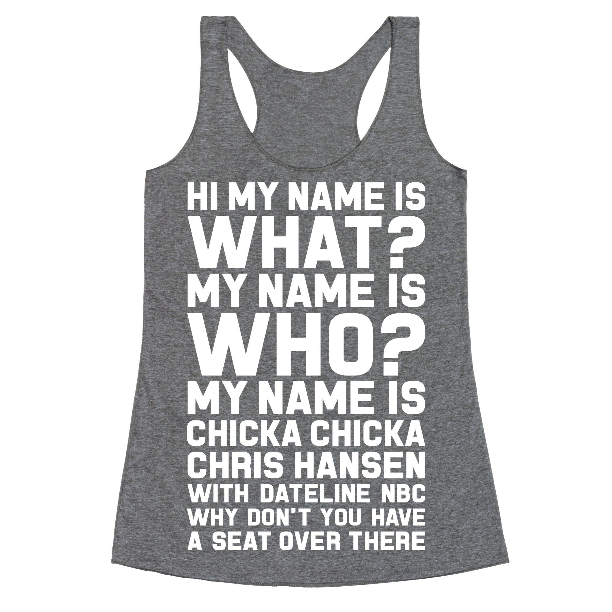 My Name Is Chicka Chicka Chris Hansen Racerback Tank