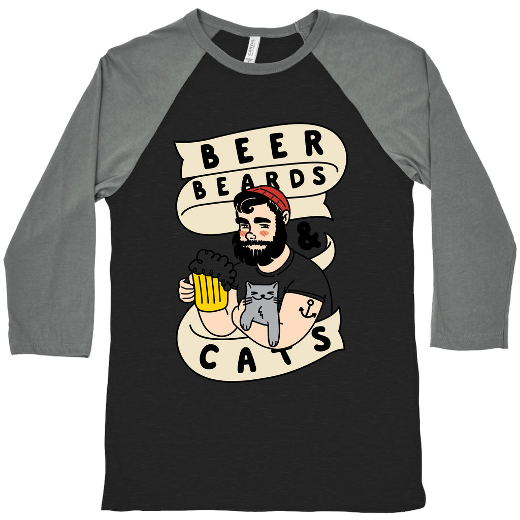 Beer, Beards and Cats Baseball Tee