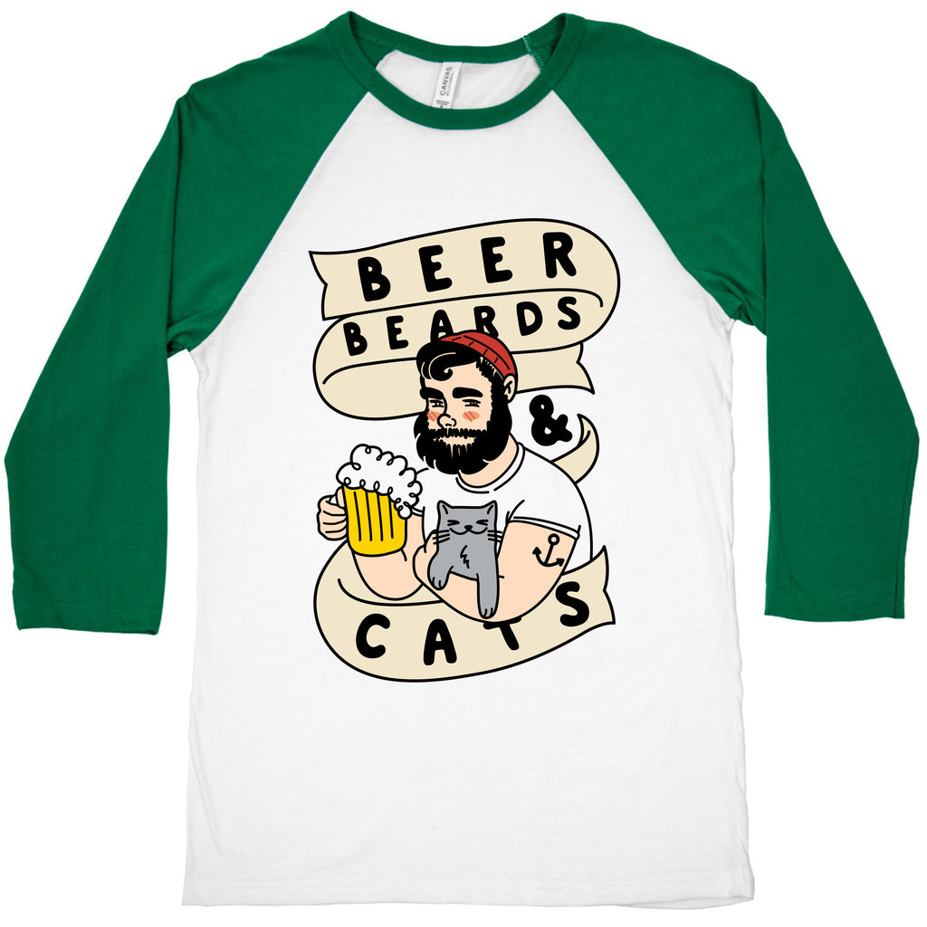 Beer, Beards and Cats Baseball Tee