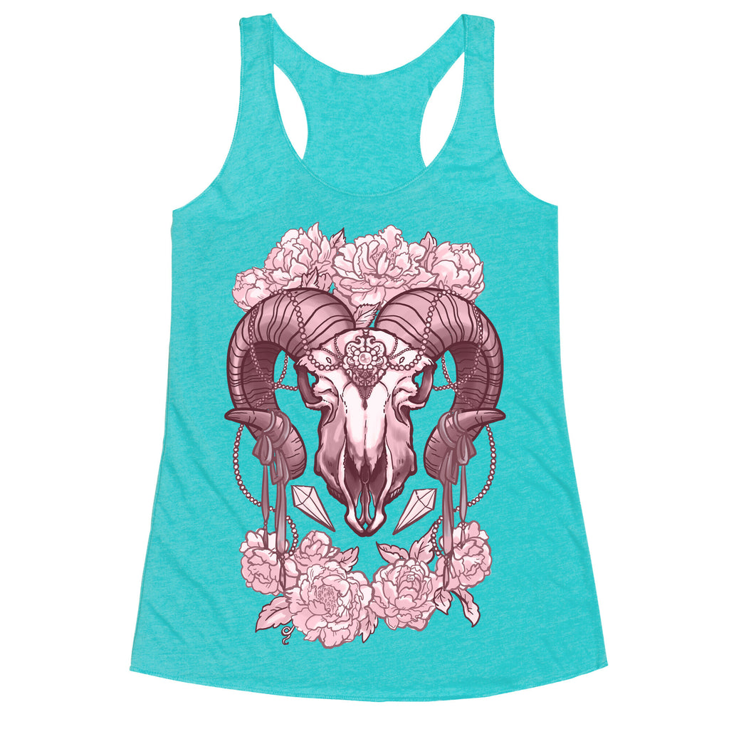 Flowery Ram Skull Racerback Tank