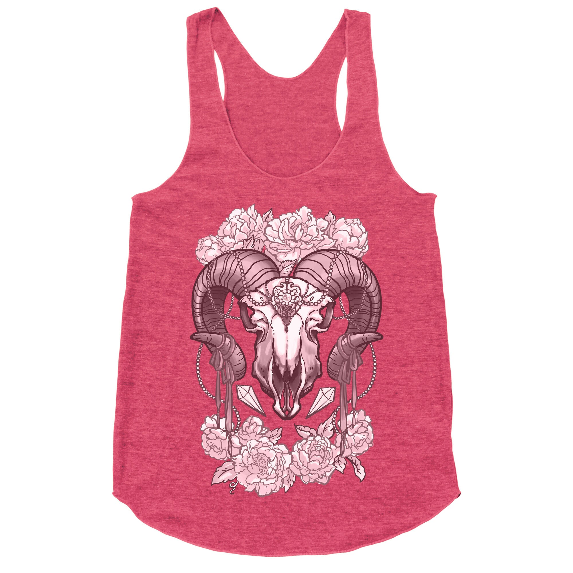 Flowery Ram Skull Racerback Tank
