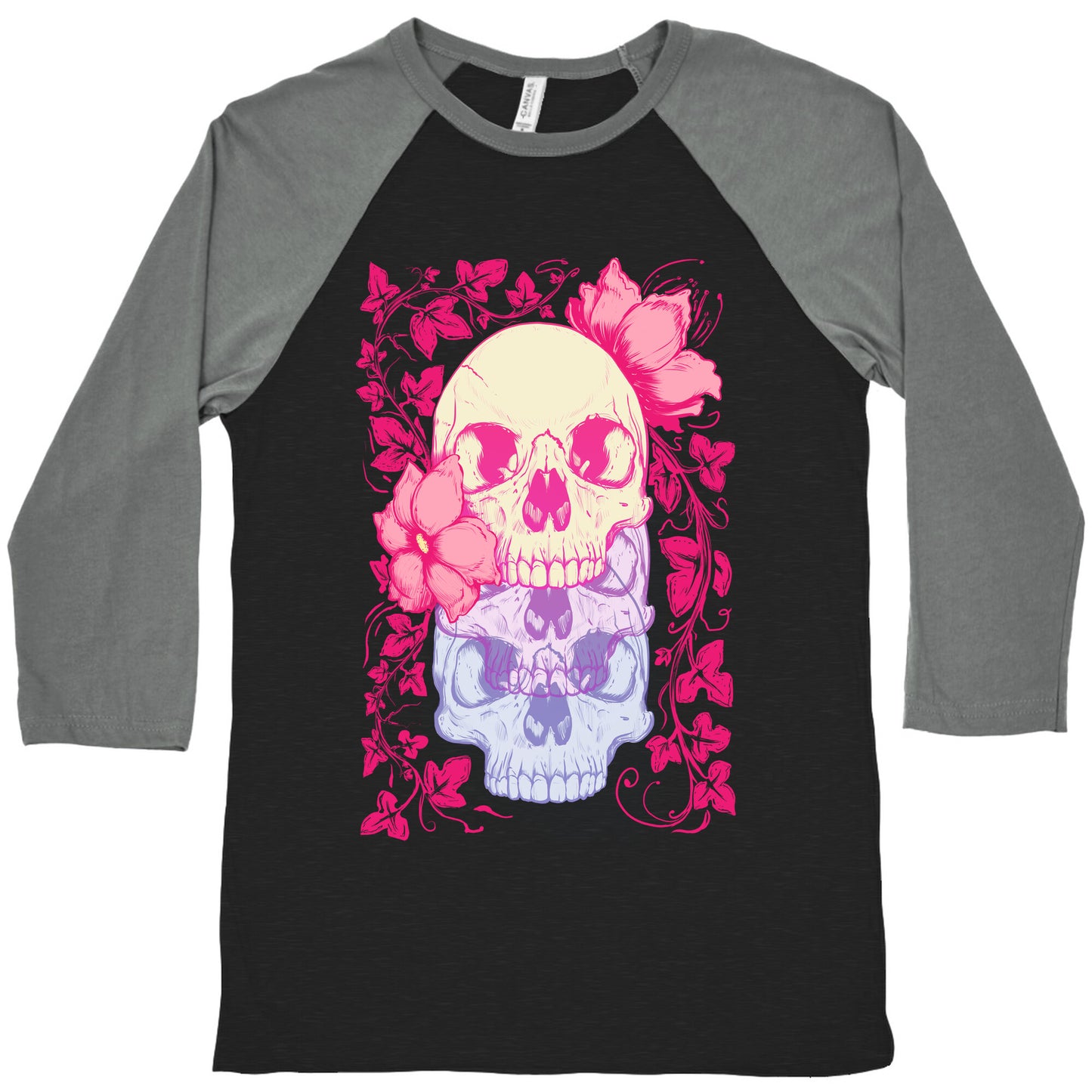 Skull of Vines and Flowers Baseball Tee