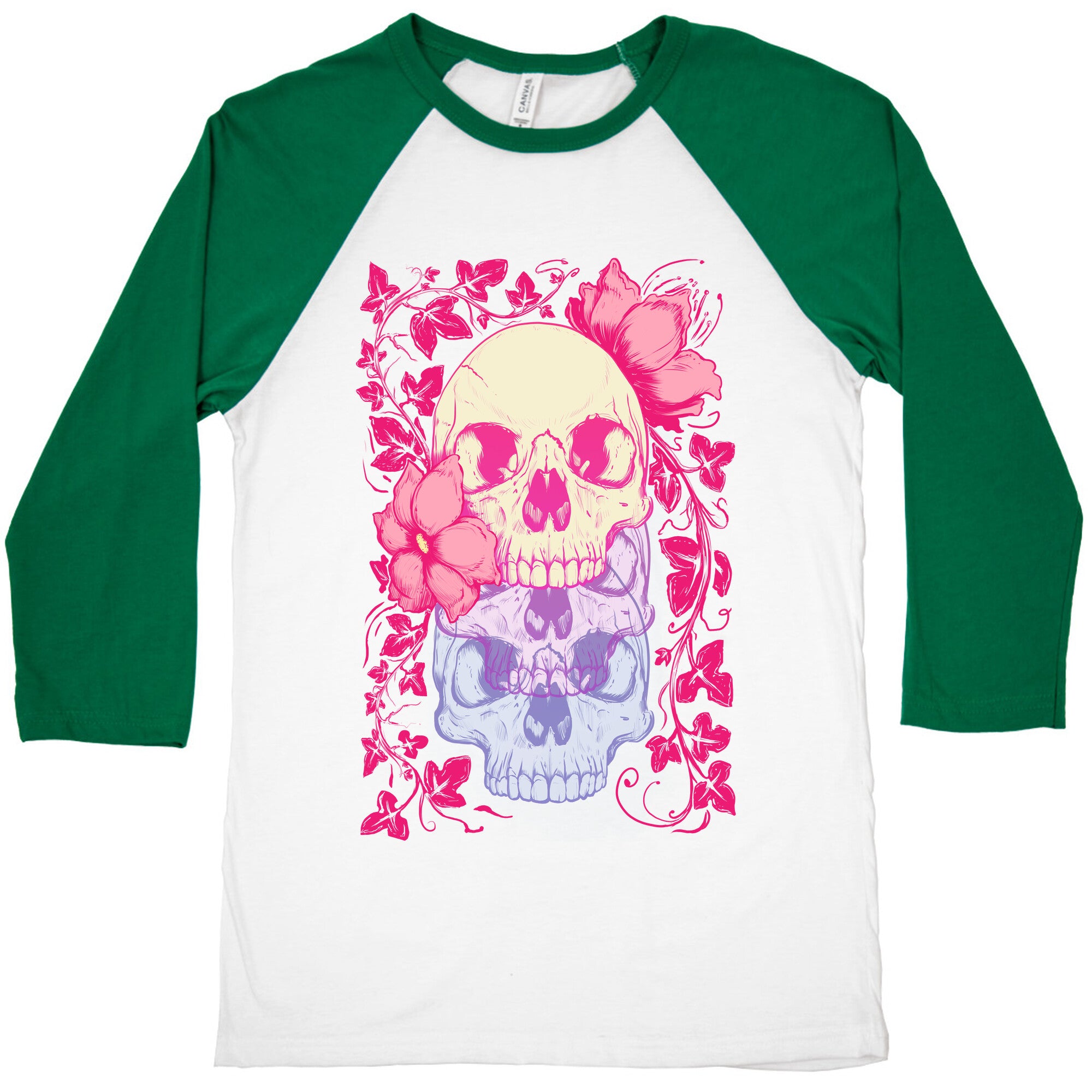 Skull of Vines and Flowers Baseball Tee