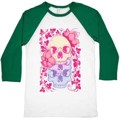 Skull of Vines and Flowers Baseball Tee