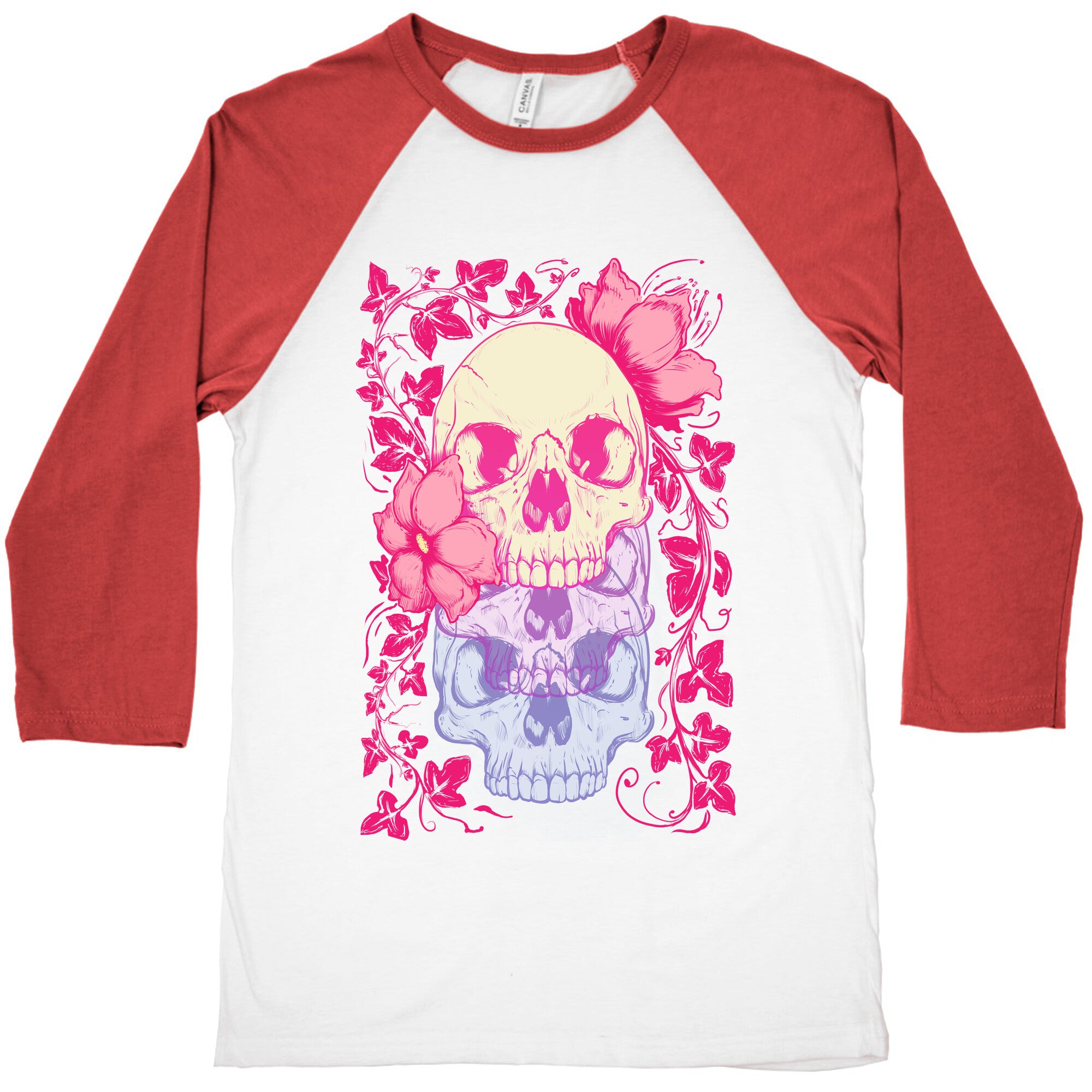Skull of Vines and Flowers Baseball Tee