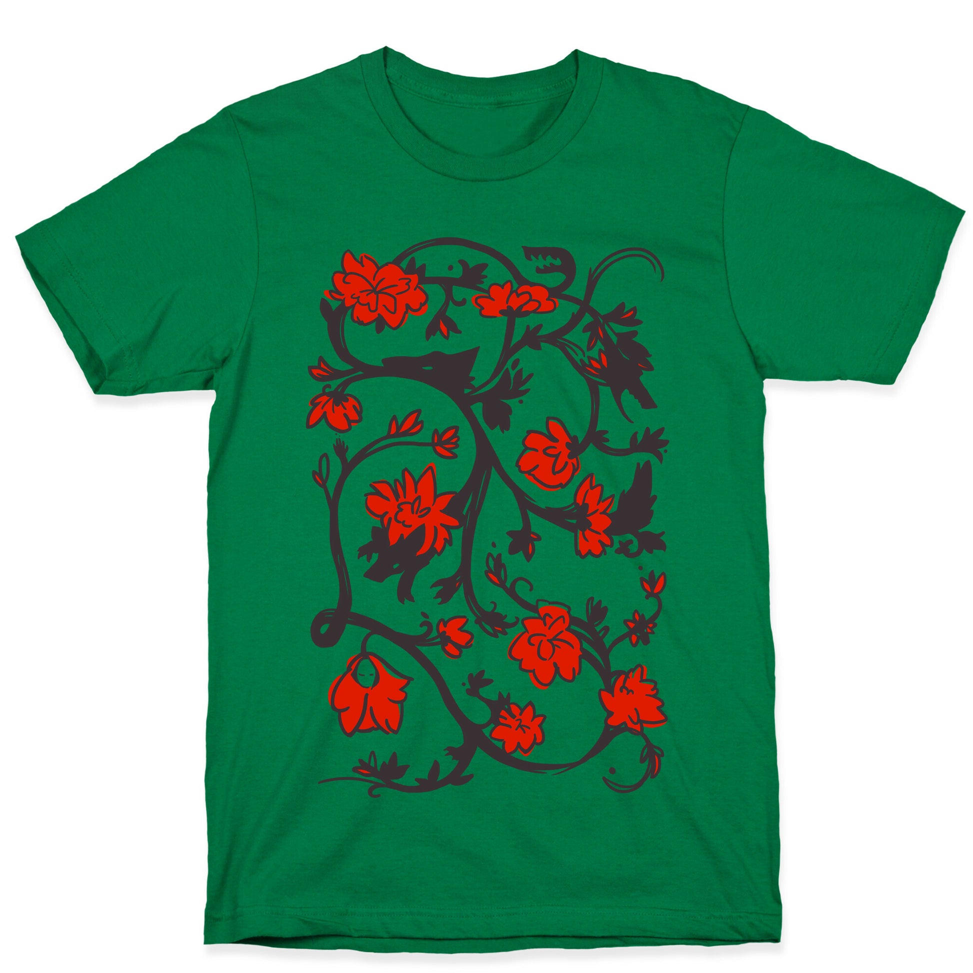 Little Red Riding Hood & Wolf Floral Pattern T-Shirt