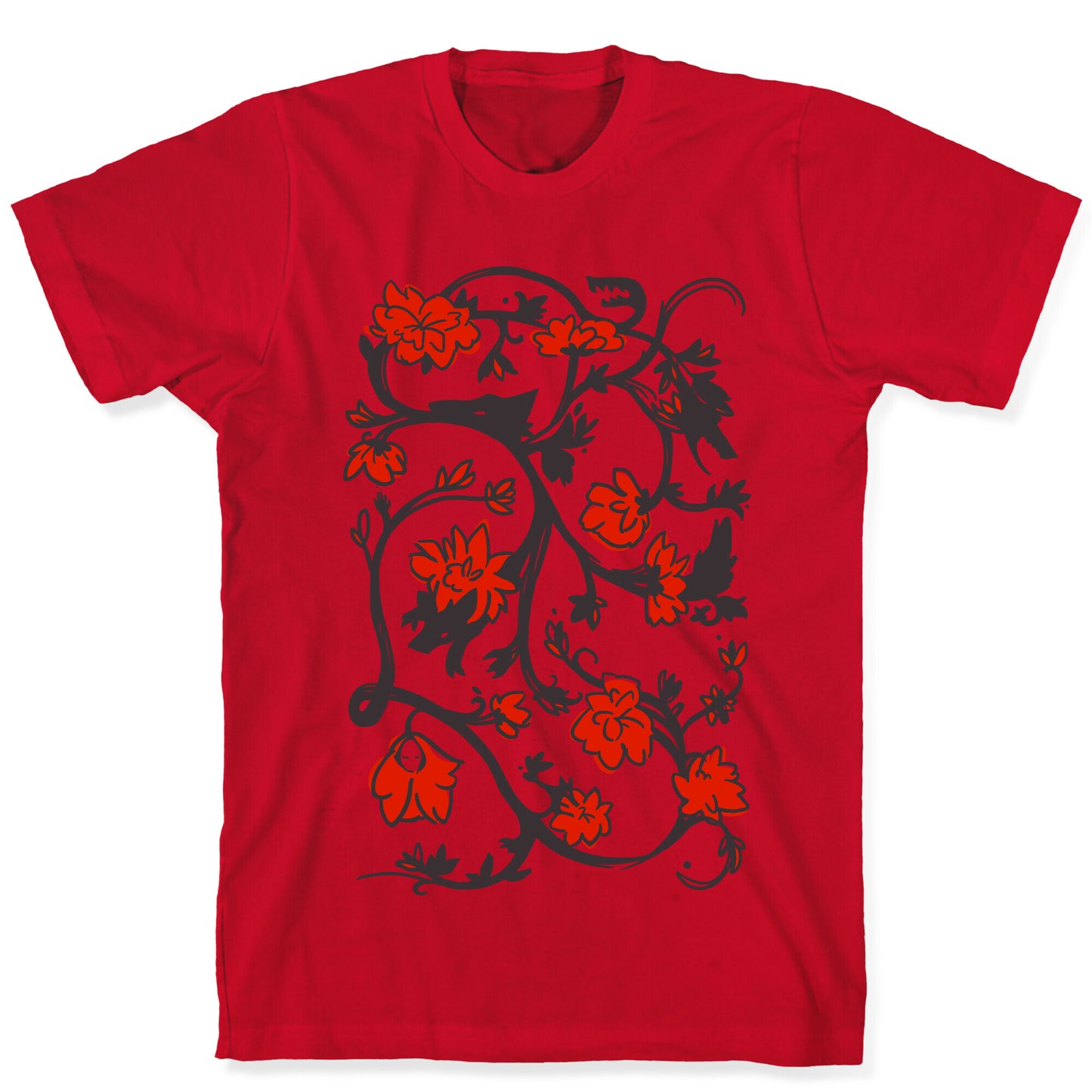 Little Red Riding Hood & Wolf Floral Pattern T-Shirt