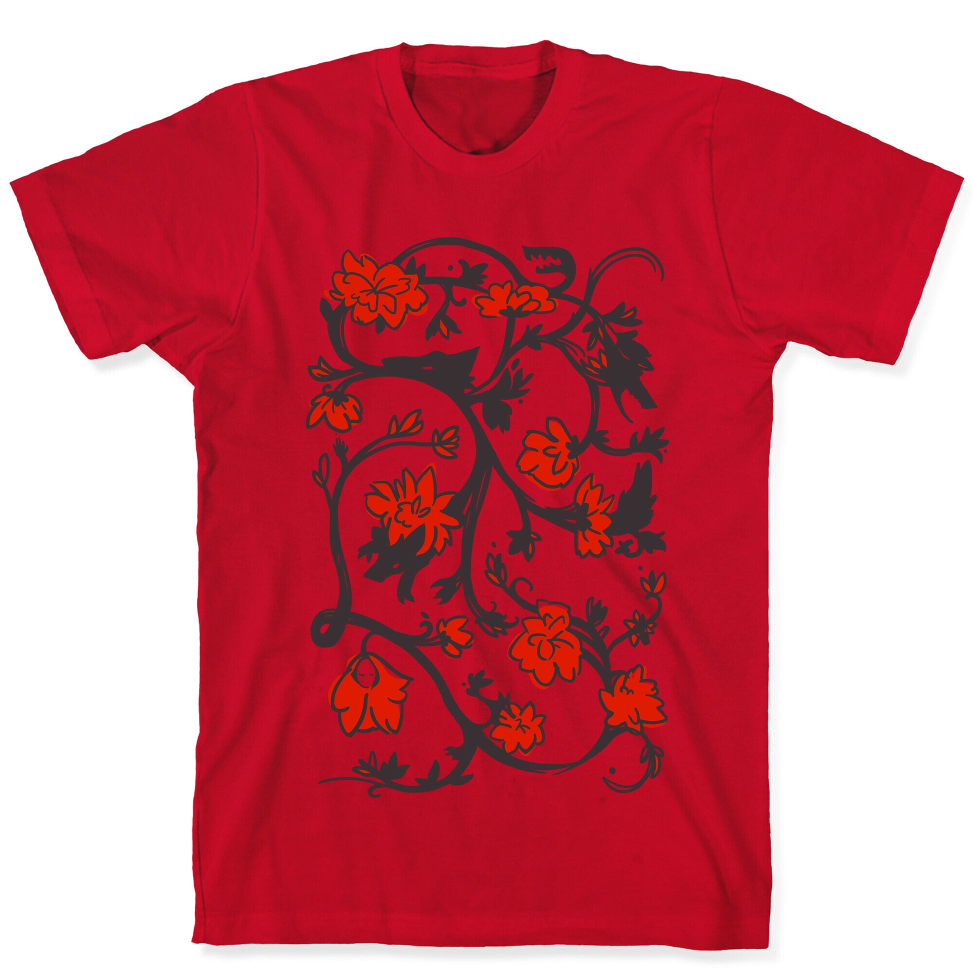 Little Red Riding Hood & Wolf Floral Pattern T-Shirt