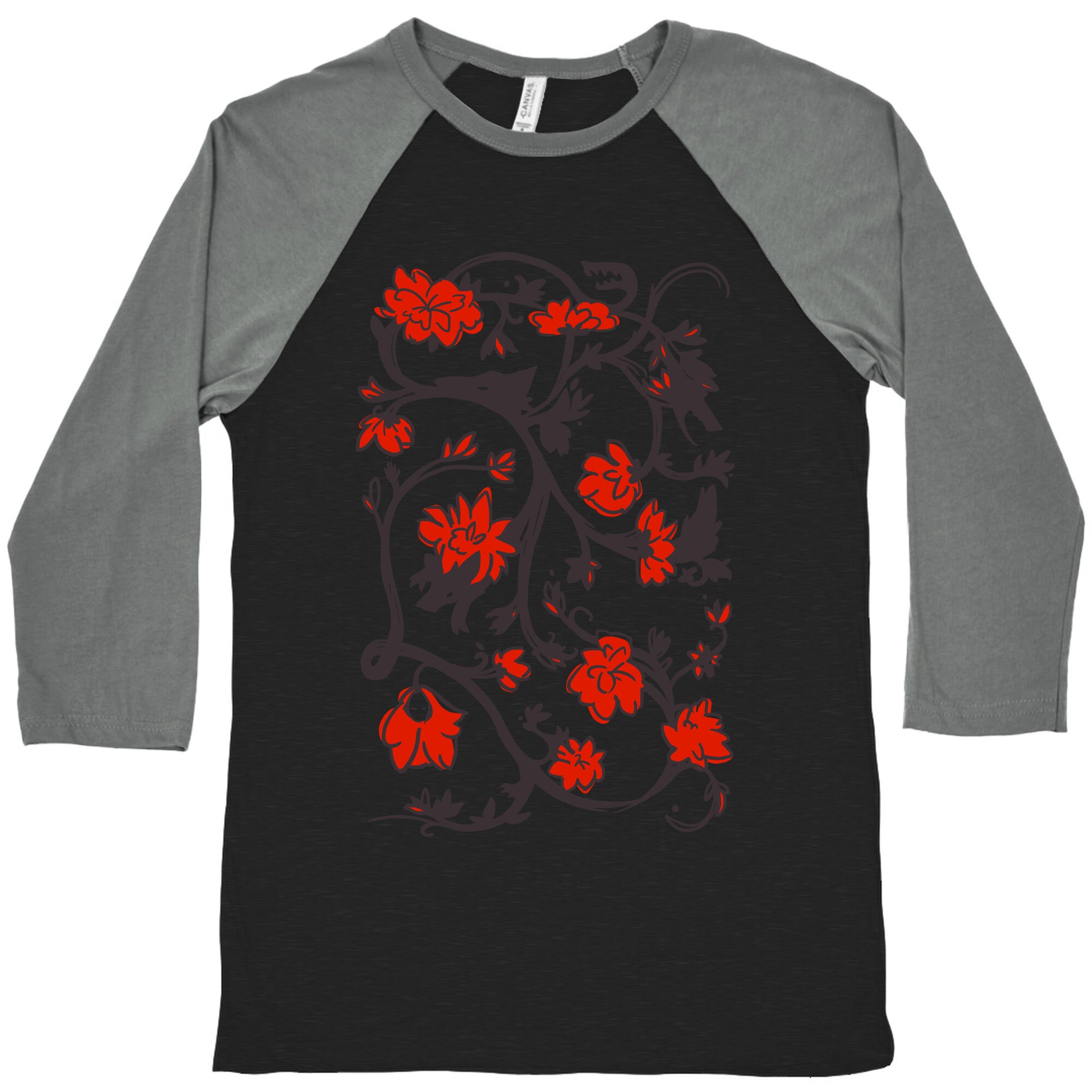 Little Red Riding Hood & Wolf Floral Pattern Baseball Tee