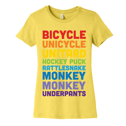 Bicycle Unicycle Unitard Hockey Puck Rattlesnake Monkey Monkey Underpants Women's Cotton Tee