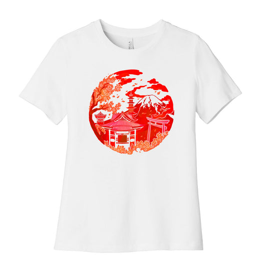 Japan's Mount Fuji and Shinto Shrines Inside the Rising Sun Women's Cotton Tee