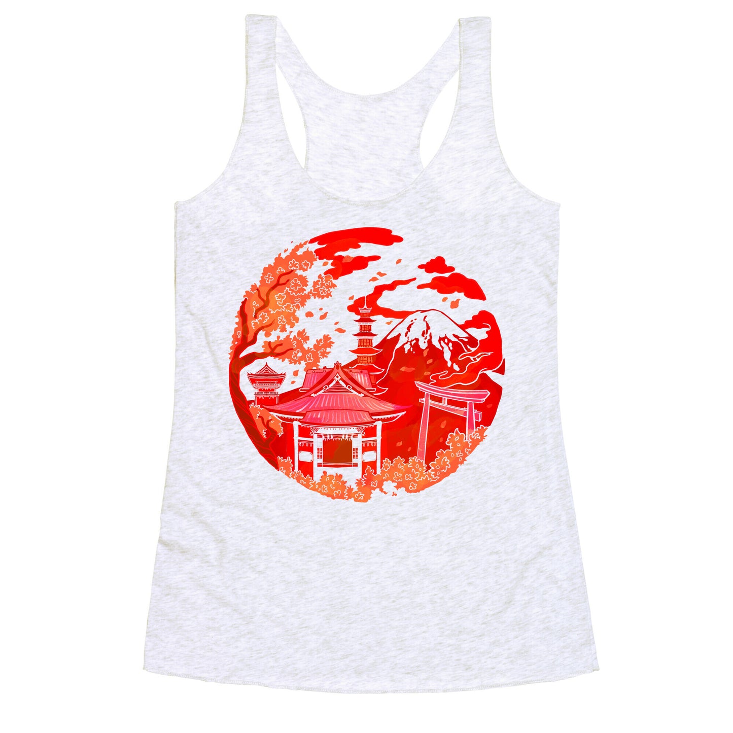 Japan's Mount Fuji and Shinto Shrines Inside the Rising Sun Racerback Tank
