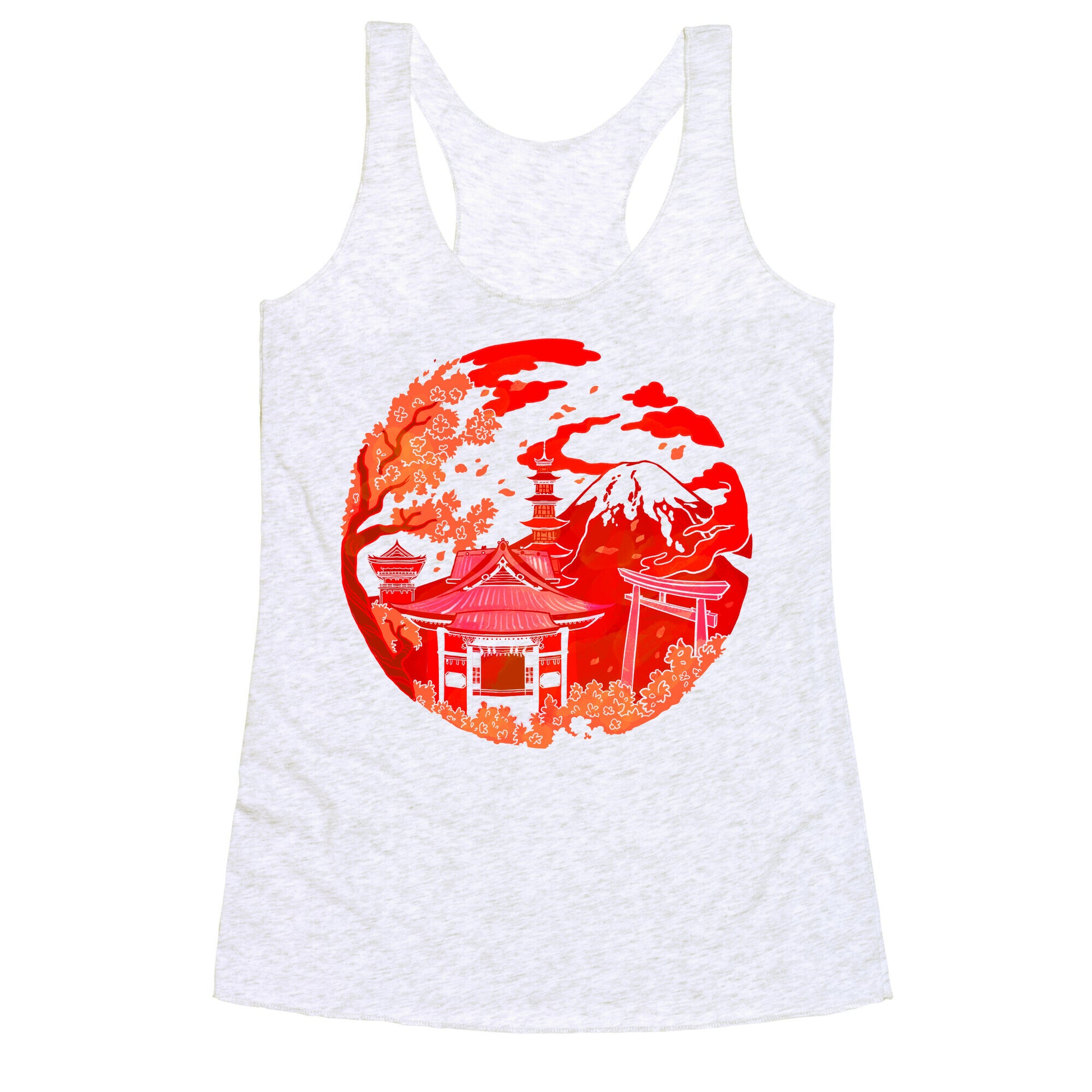 Japan's Mount Fuji and Shinto Shrines Inside the Rising Sun Racerback Tank