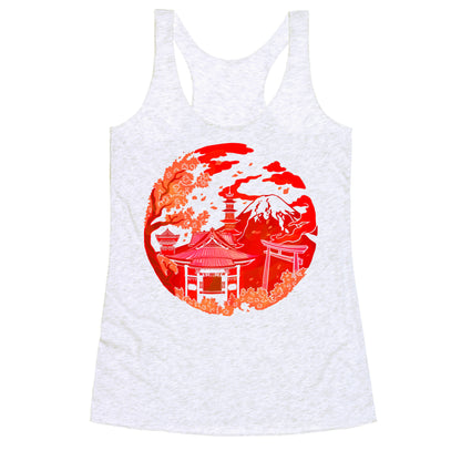 Japan's Mount Fuji and Shinto Shrines Inside the Rising Sun Racerback Tank