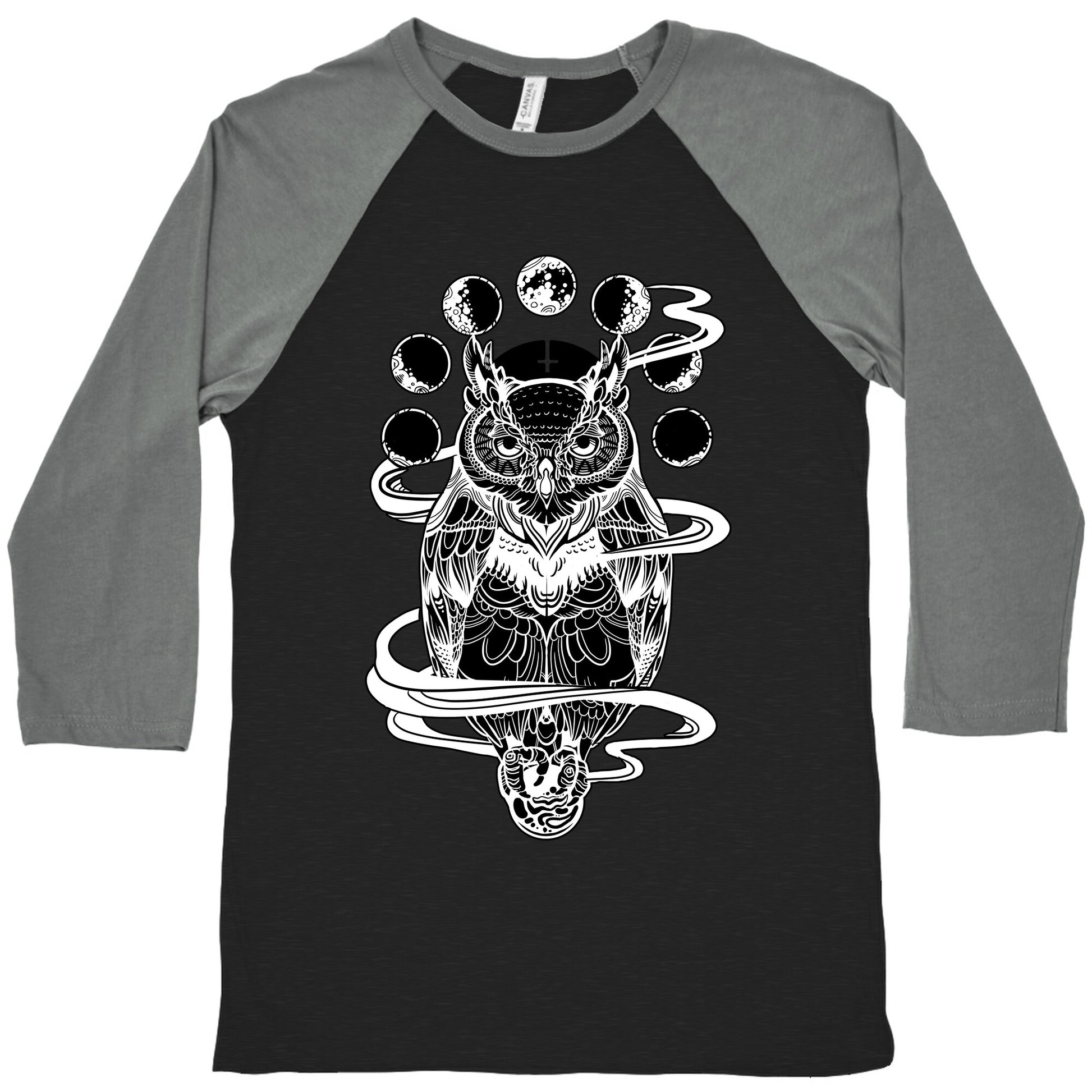 Witch's Owl Under the Phases of the Moon Baseball Tee