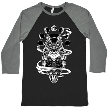 Witch's Owl Under the Phases of the Moon Baseball Tee