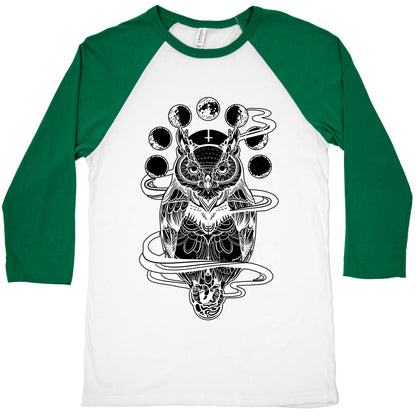 Witch's Owl Under the Phases of the Moon Baseball Tee