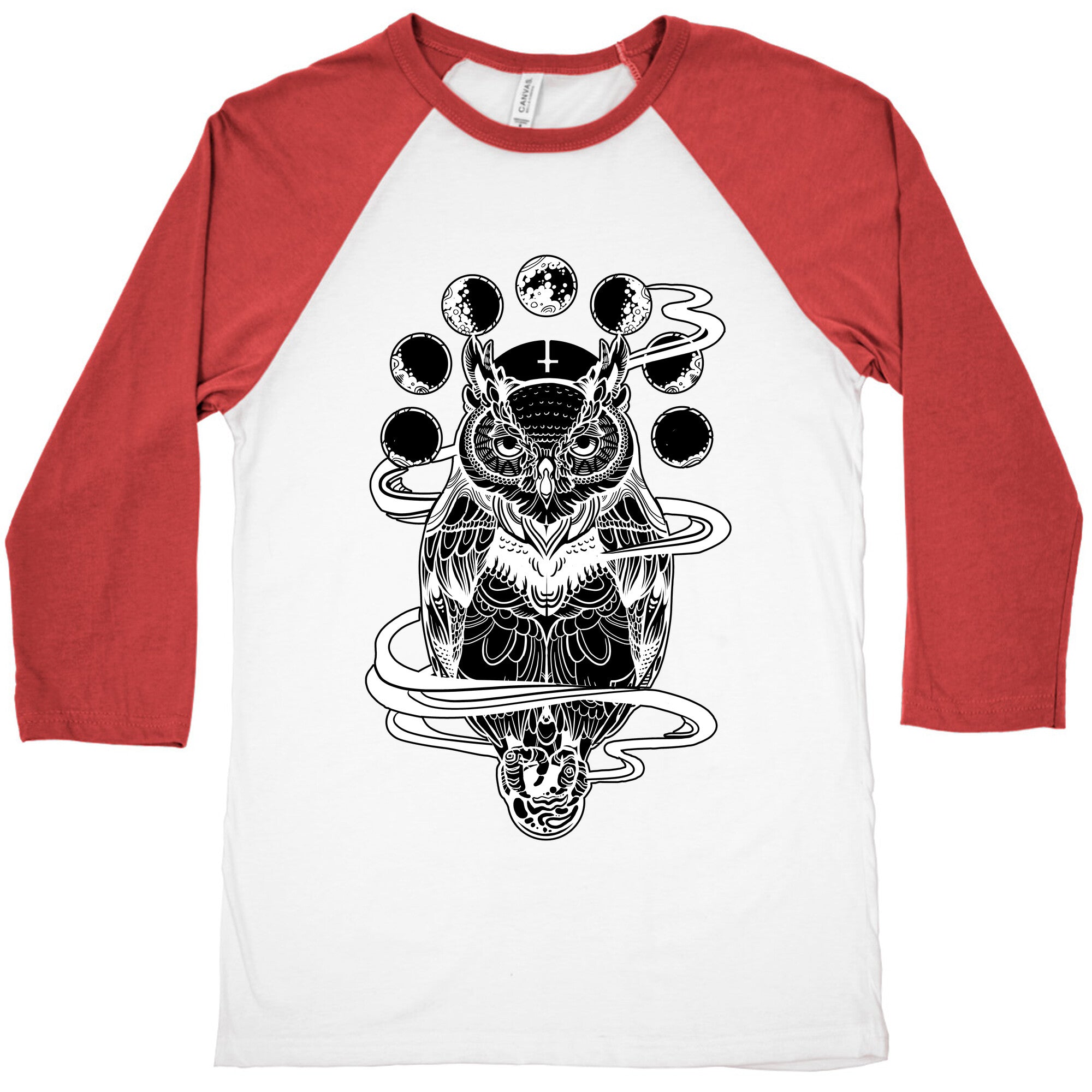 Witch's Owl Under the Phases of the Moon Baseball Tee