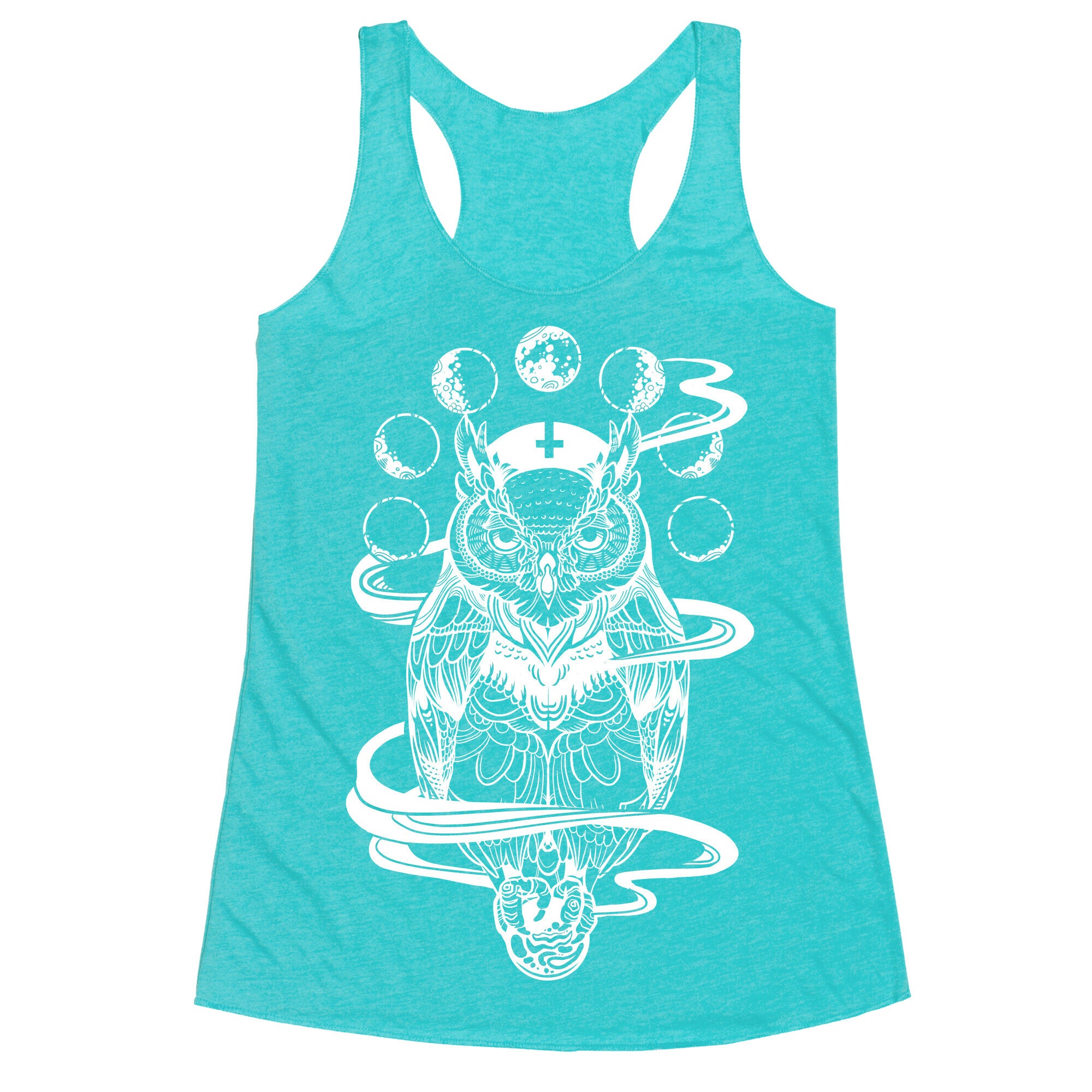 Witch's Owl Under the Phases of the Moon Racerback Tank