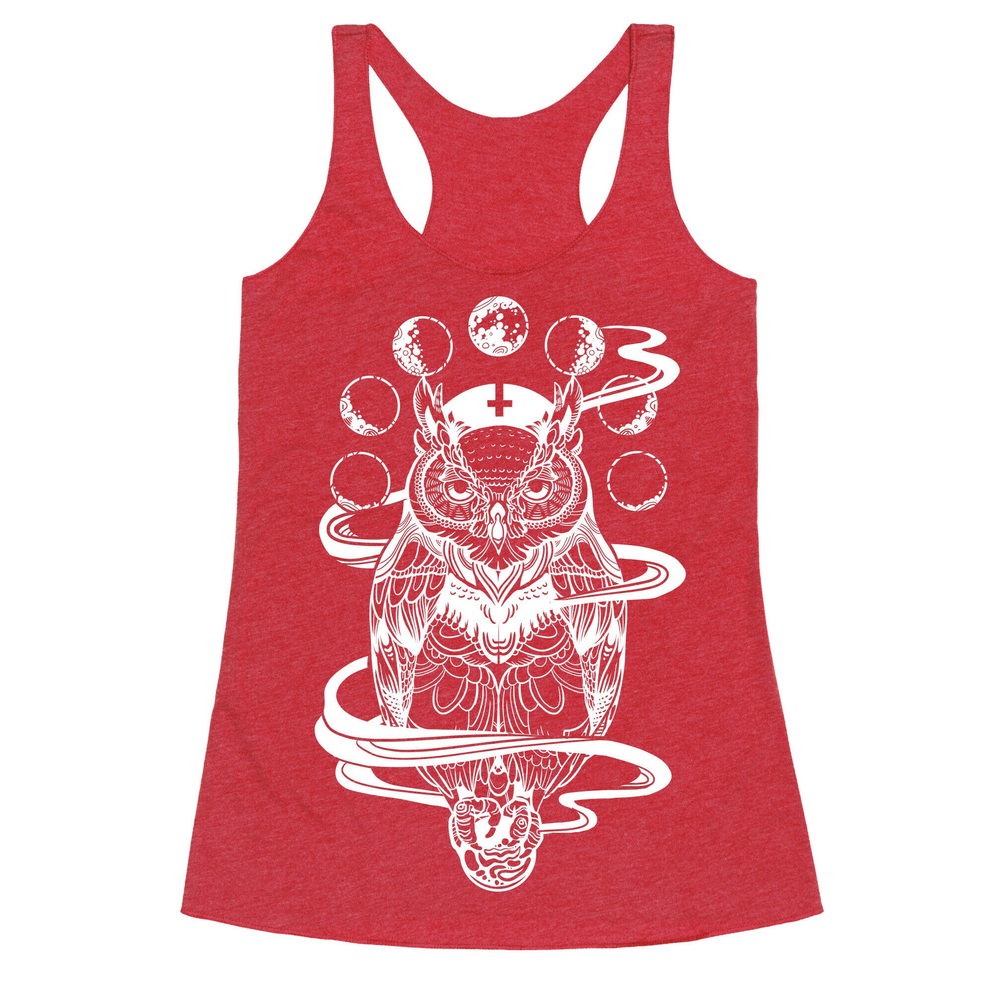 Witch's Owl Under the Phases of the Moon Racerback Tank