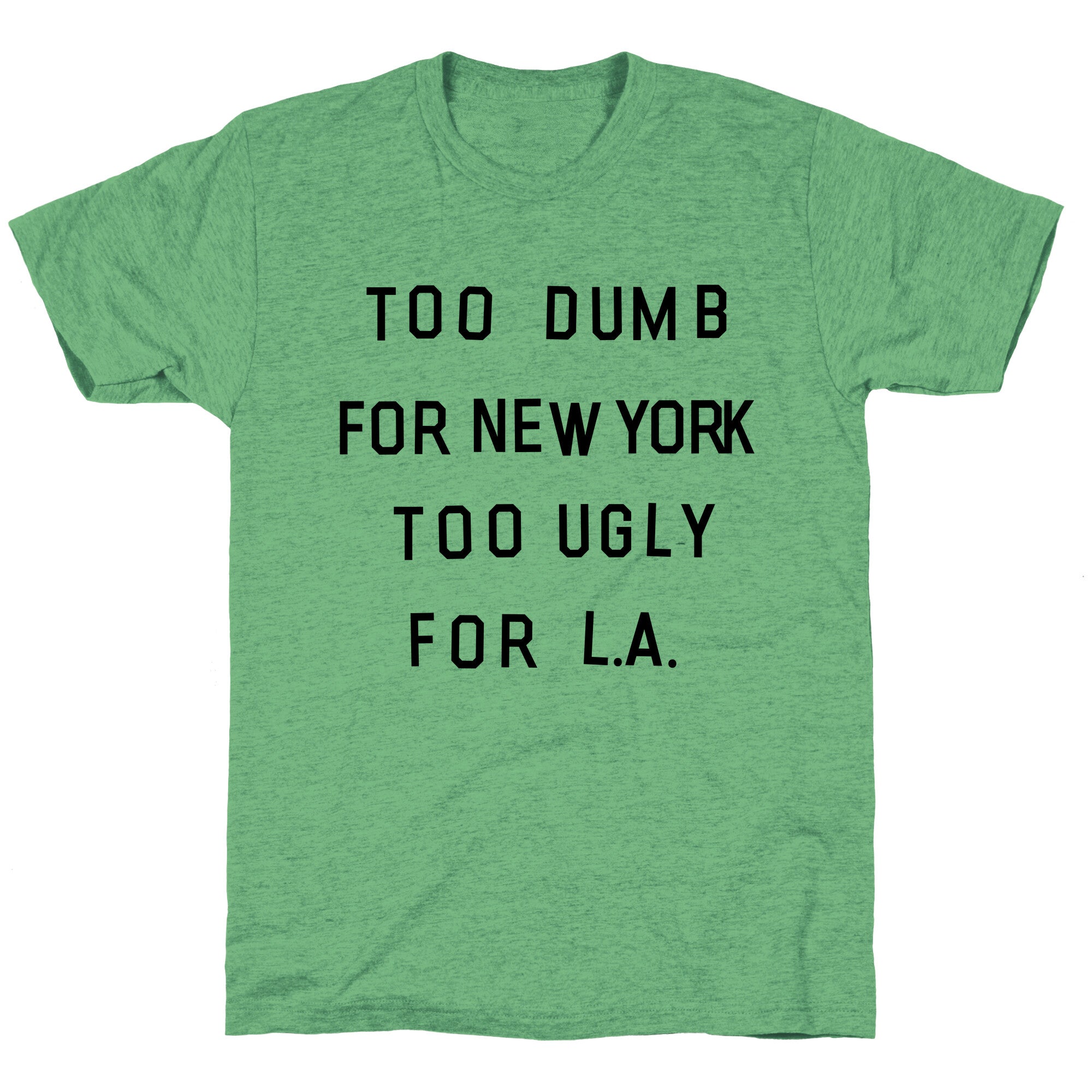 Too Dumb For New York, Too Ugly for L.A. Unisex Triblend Tee