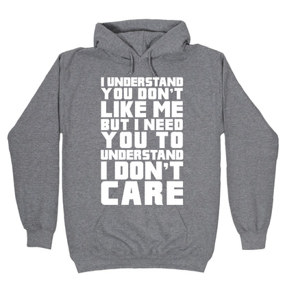 I Understand You Don't Like Me But I Need You To Understand I Don't Care Hoodie