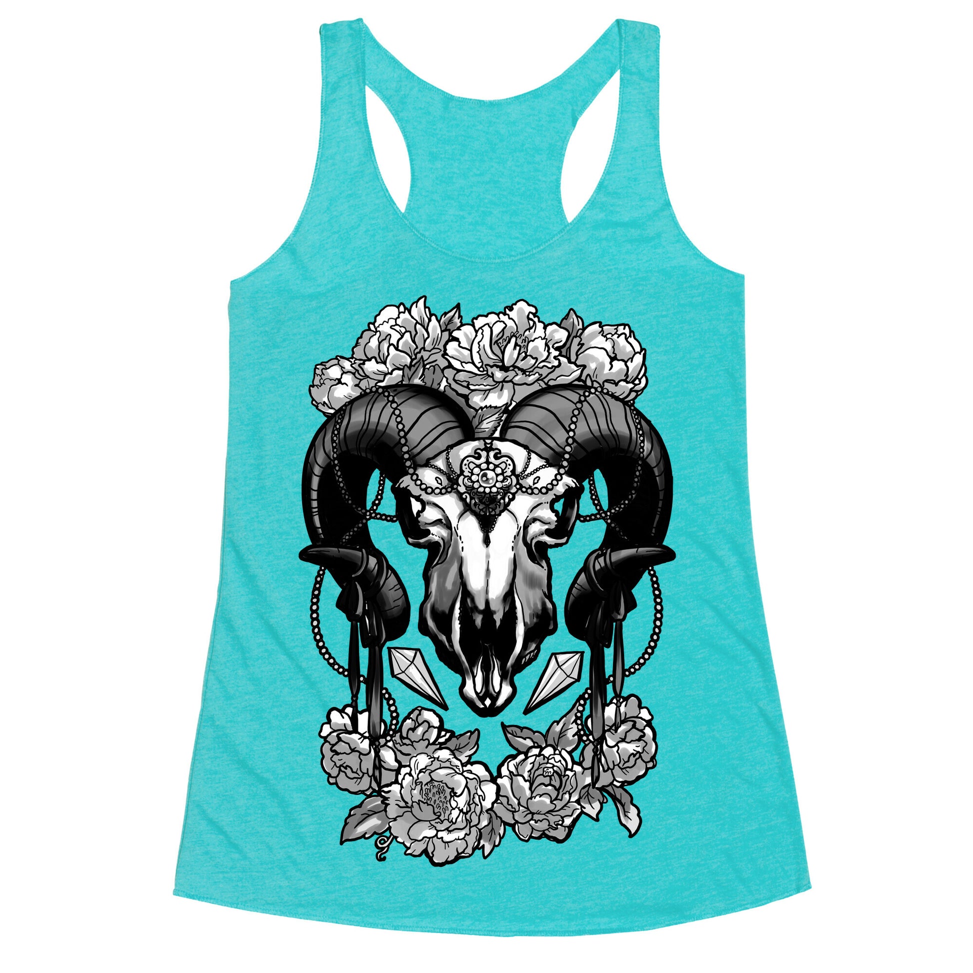 Flowery Ram Skull Racerback Tank