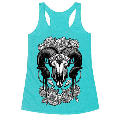Flowery Ram Skull Racerback Tank