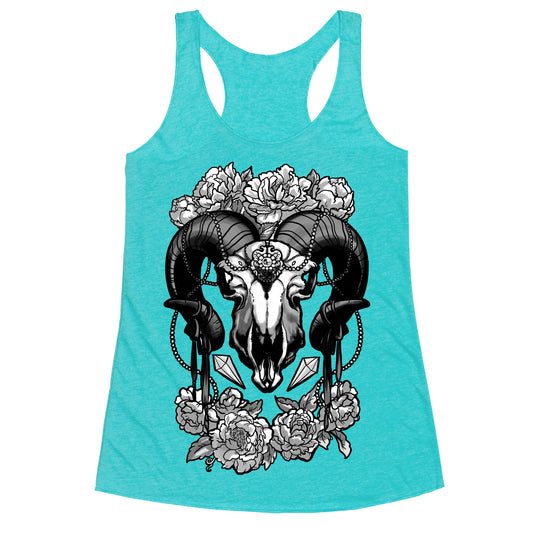 Flowery Ram Skull Racerback Tank