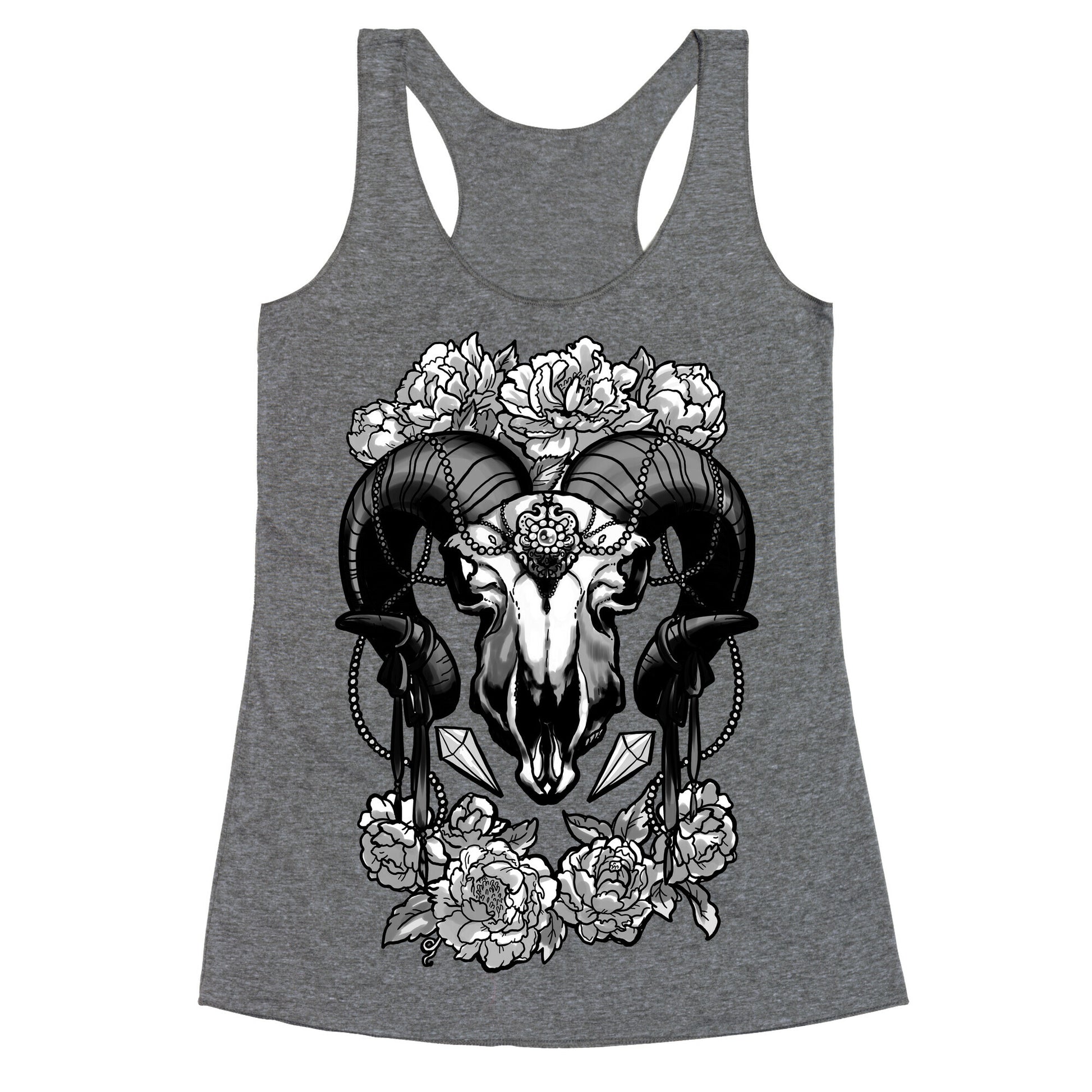 Flowery Ram Skull Racerback Tank