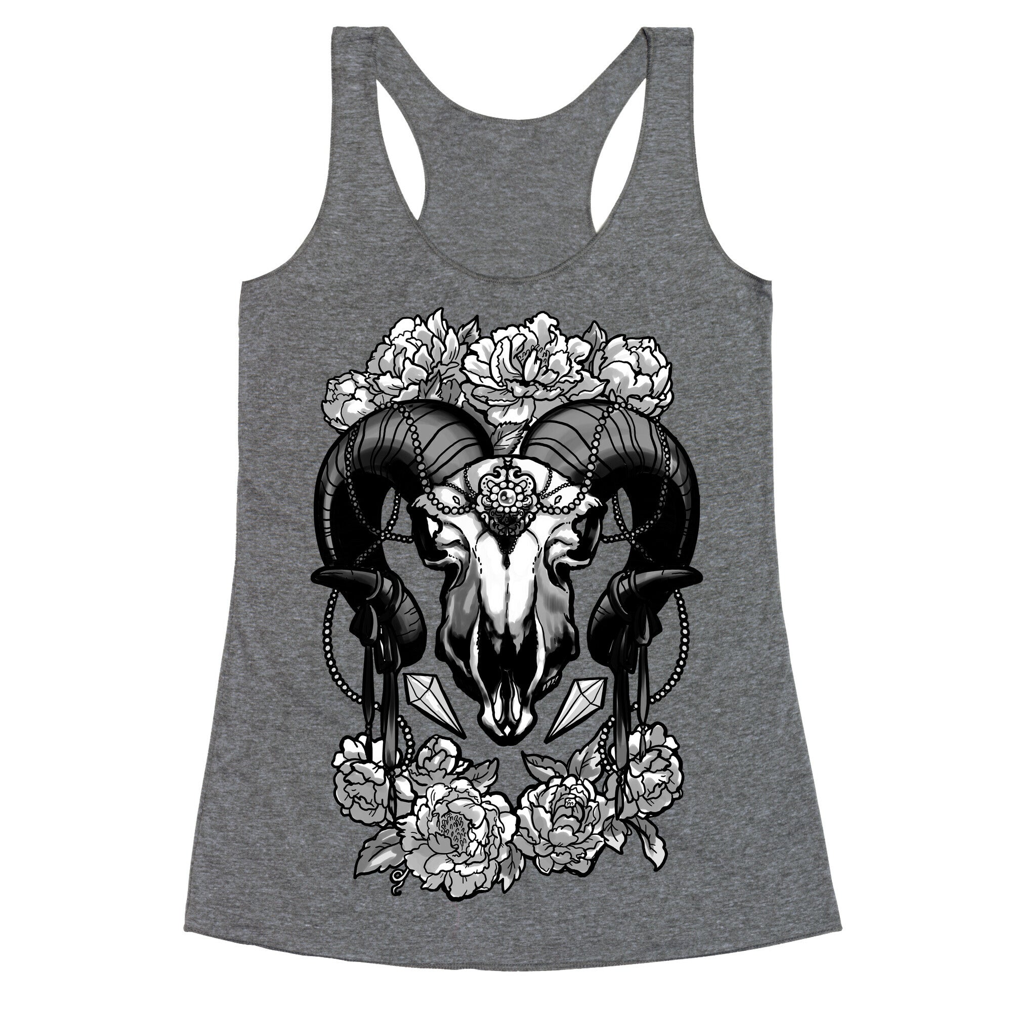 Flowery Ram Skull Racerback Tank