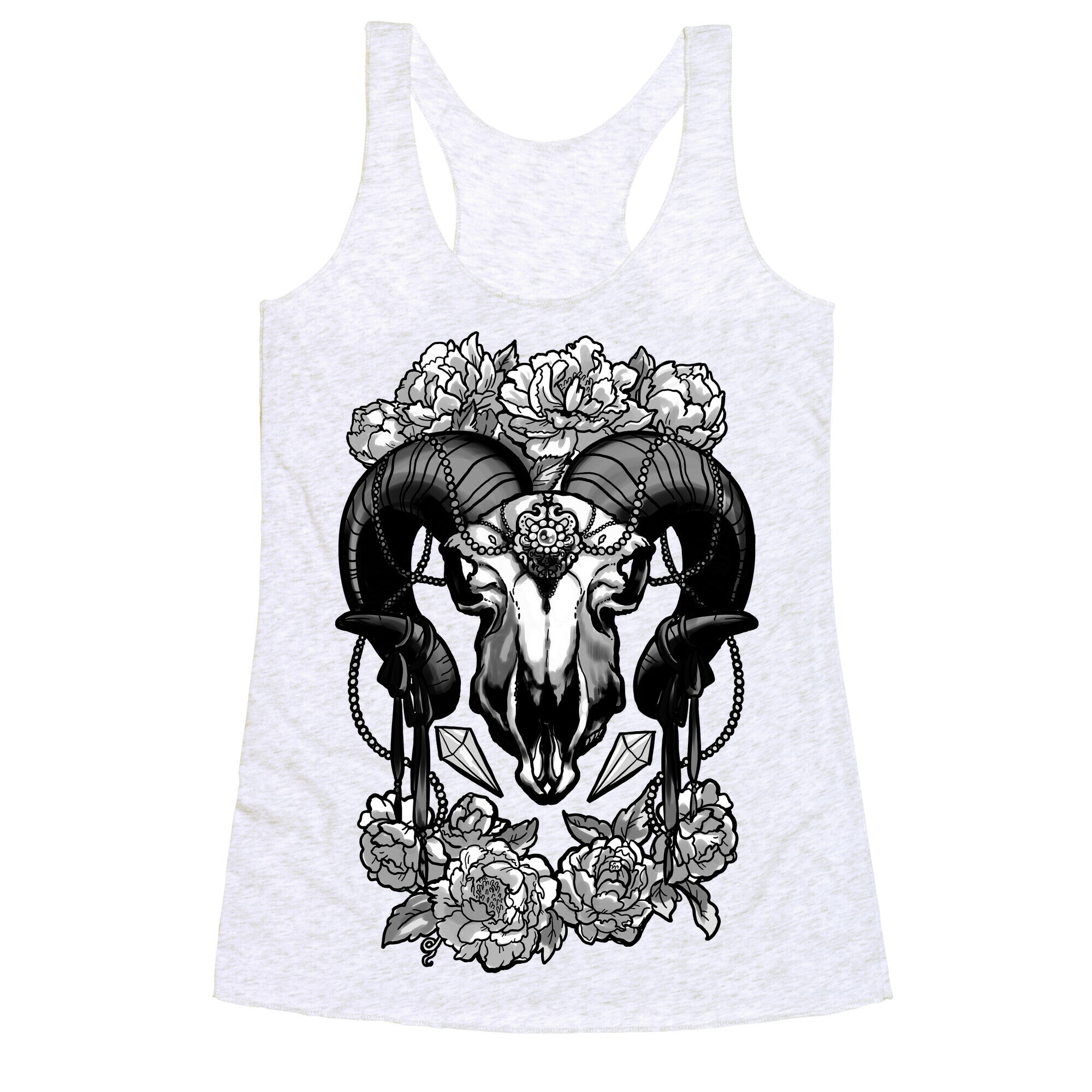 Flowery Ram Skull Racerback Tank